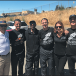 Frank Ruona, Kevin Rumon, Eddie Hart, Mark Stevens, Science In Sport’s Tonya Wearner and Jim Maloney outside San Quentin State Prison