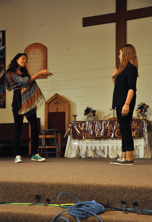 Marin volunteer actors on stage
