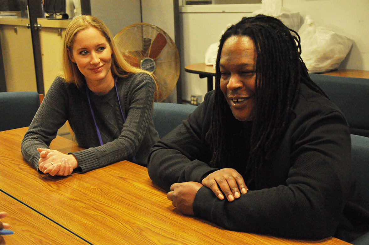 Jessica Jackson-Sloan and Shaka Senghor in the SQ newsroom
