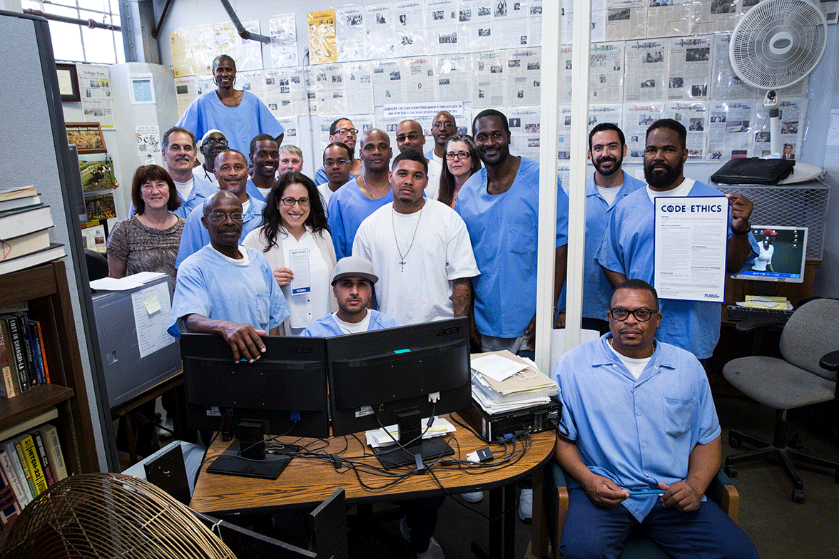 Society of Professional Journalists members in the San Quentin newsroom