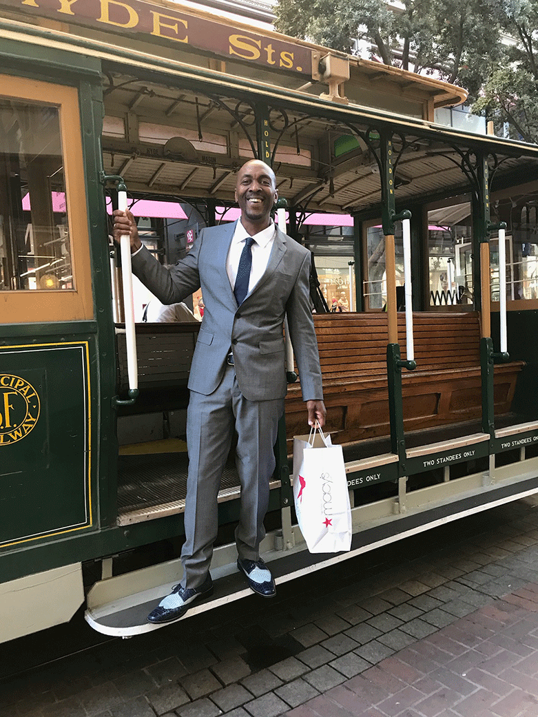 Corey Willis, 48, in downtown San Francisco shopping shortly after paroling from San Quentin