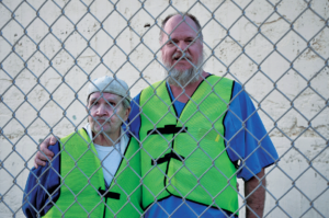 Old friends, Edwin “Fuzzy” Marquis and Louis “Wookie” Calvin on the San Quentin Lower Yard