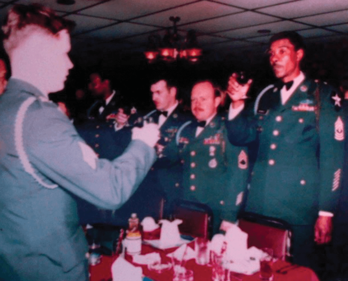 Davis Bennett, far right, toasting with army brothers and sisters