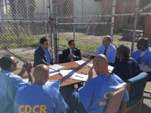 David Angel, Jeff Rosen, and Sean Webby talks with the San Quentin News staff