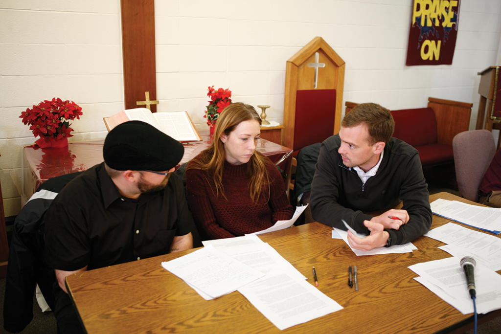 Ethics bowl judges: David Donley UCSC, UC Berkeley law school student Anna Zaret, (middle) and Will Bondurant, PUP volunteer teacher