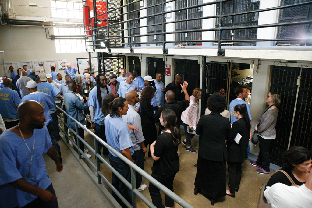 The Hamilton troupe gathered to view prison accommodations