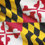 Series of ruffled flags of US states. State of Maryland.