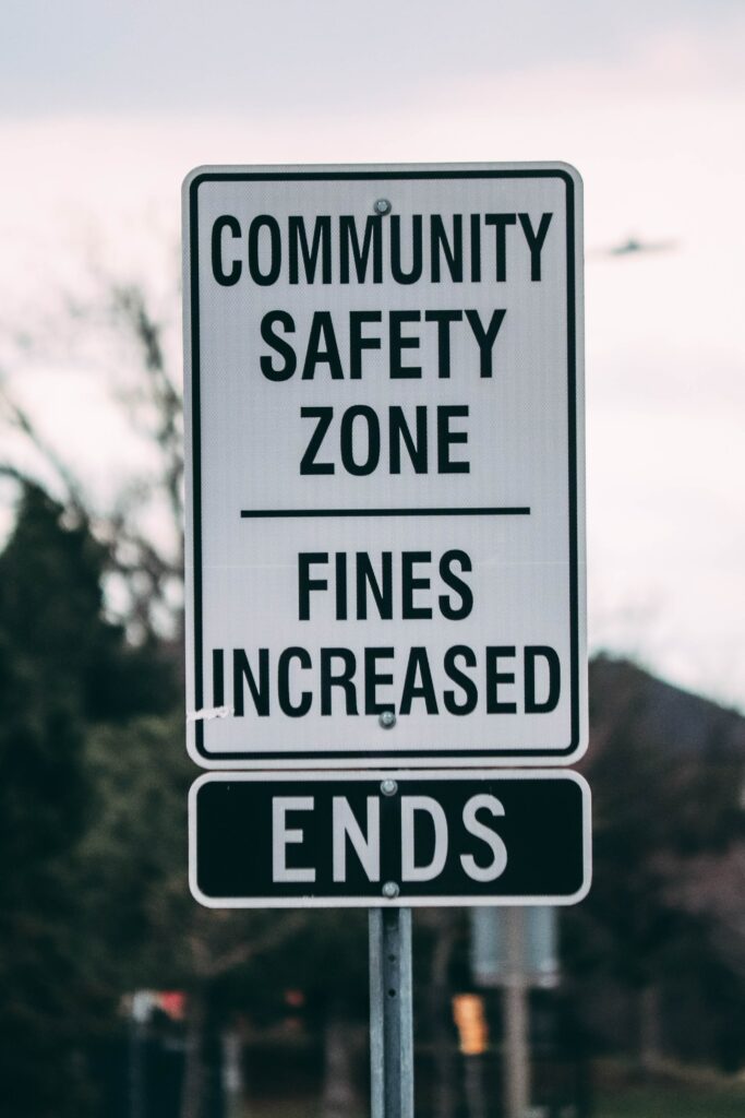 Community safety zone sign.