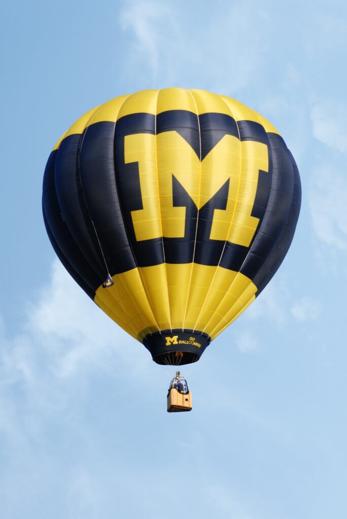hot air balloon, university of michigan, blue