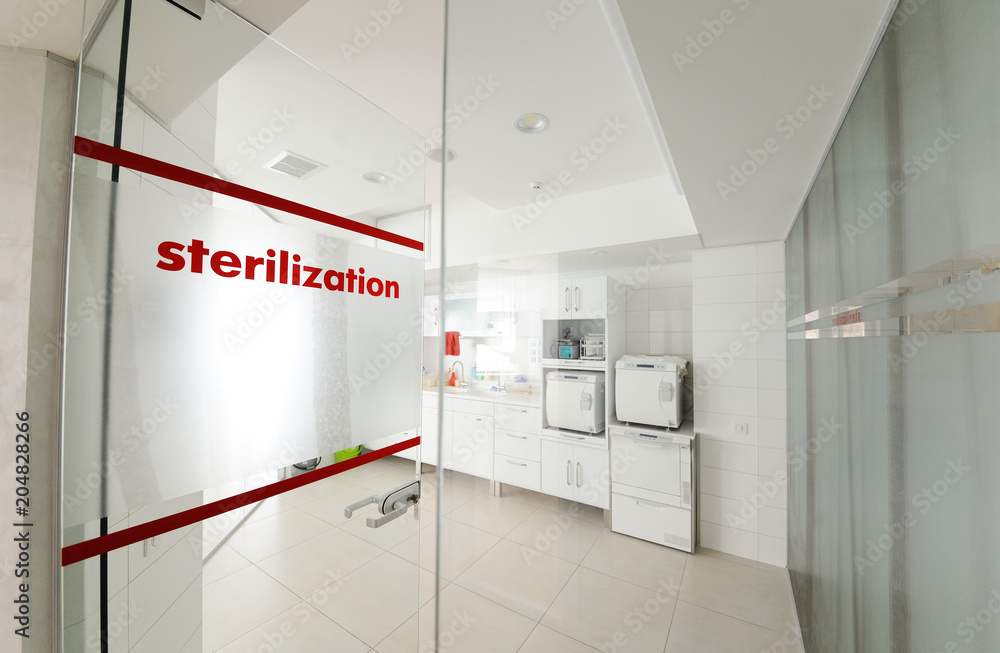 Room for sterilizing instruments in a modern clinic. Surgery, operating room.