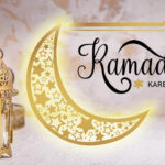 Muslim lamp and text RAMADAN KAREEM on light background