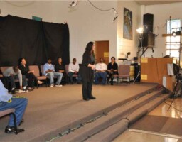 One actress name Melanie takes time to
address the audience at the event