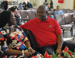 Pamela Black and Hall of Famer Charles Haley talking before
the eventPamela Black and Hall of Famer Charles Haley talking before
the event Pamela Black and Hall of Famer Charles Haley talking before the event