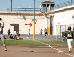 Team HardCor first baseman making the catch as SQ A’s player hustles to base HardCor Baseball 10-13-18