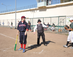 Old Timer Baseball Carl Gibbs in Top Hat calling the action Old Timer Baseball 10-20-18