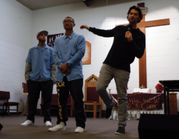 Adcox on stage with Brandon Riddel-Terrel and Kevin Neang Adcox on stage with Brandon Riddel-Terrel and Kevin Neang