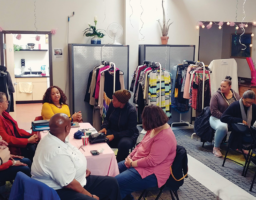 Women having a discussion at the event about the trials of reentry Women having a discussion at the event about the trials of reentry
