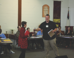 Ethics Bowl coach Kathy Richards and Kyle Robertson