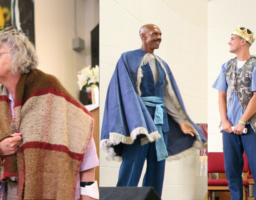 Heavy hangs the head that
wears the crown, as Bruce
Bowman learned in his portrayal
of King Richard’s brother, King
Edward, escorted by Kunta
Rigmaden, playing Hastings.
3 Shawl-clad “Mama”
Kate Brickley gives
audience members the stinkeye
as Queen Margaret.
4 Darwin “Tall” Billingsley
played Buckingham,
the ally of Richard who
turned against the king.
5 Braydon “Ten” Tennison
plays Richmond, the young
prince who challenges Richard,
kills him and takes the crown.
6 Adriel Ramirez commands
the stage as Lady Anne,
wife to King Henry.