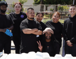 Drewski's staffers gather for a team photo on San Quentin's Lower Yard.